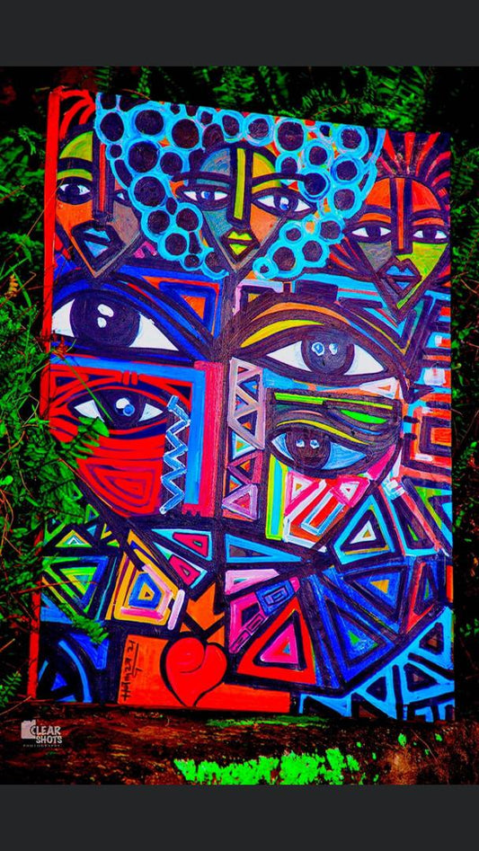 Hamza Kimera Original Abstract Faces Acrylic Painting