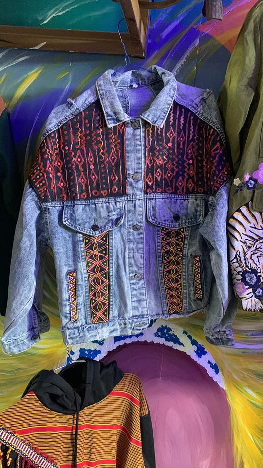 Embroidered Denim Jacket with African-Inspired Accents